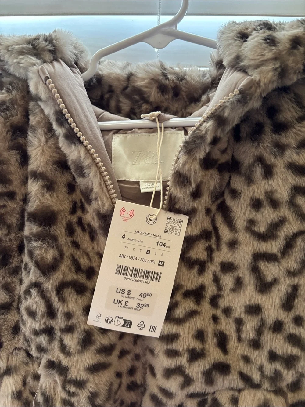 ZARA Faux Fur Leopard Hooded Kids Coat